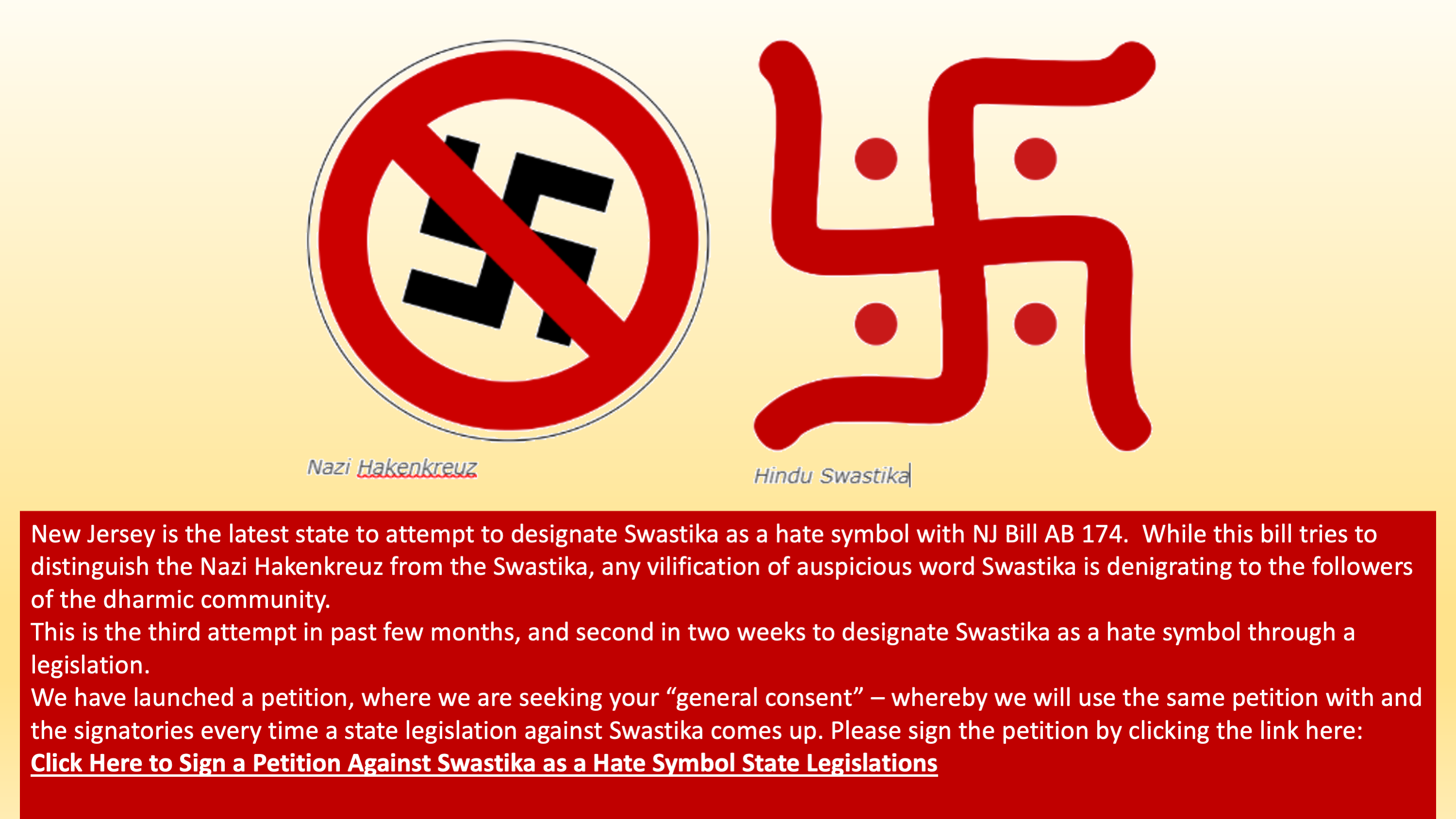 Tell State Legislators : Auspicious Swastika is NOT a Symbol of Hate