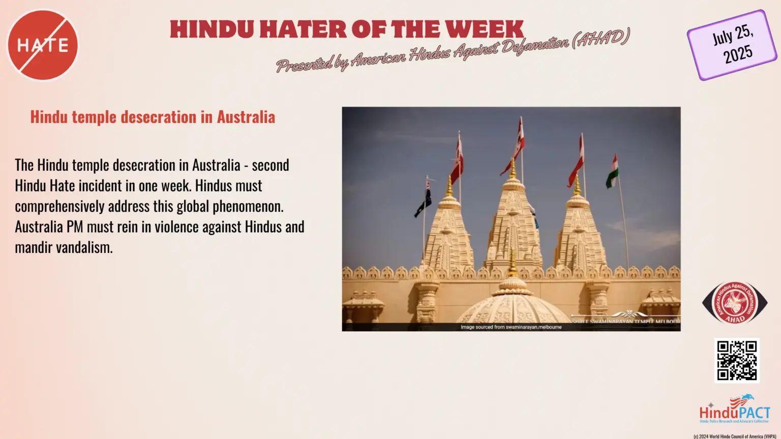 Hindu temple desecration in Australia