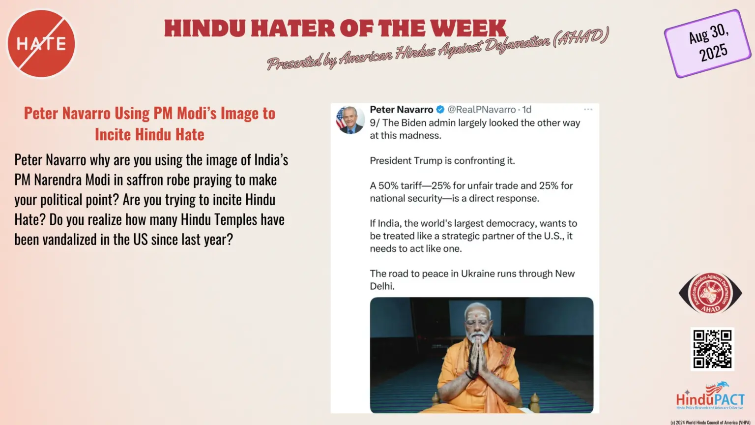 Peter Navarro Using PM Modi’s Image to Incite Hindu Hate